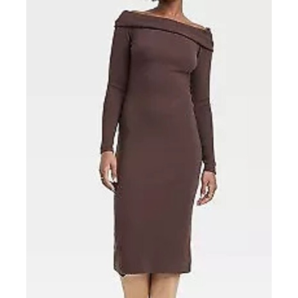 Universal Thread Women's Size L Long Sleeve Midi Bodycon Dress Brown Retail $28